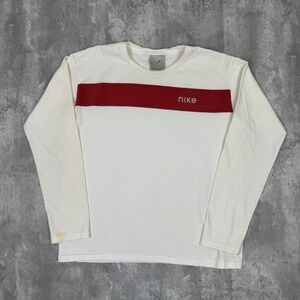 Vintage Nike T-Shirt Women's Large White Stripe Long Sleeve Skate Distressed Y2K